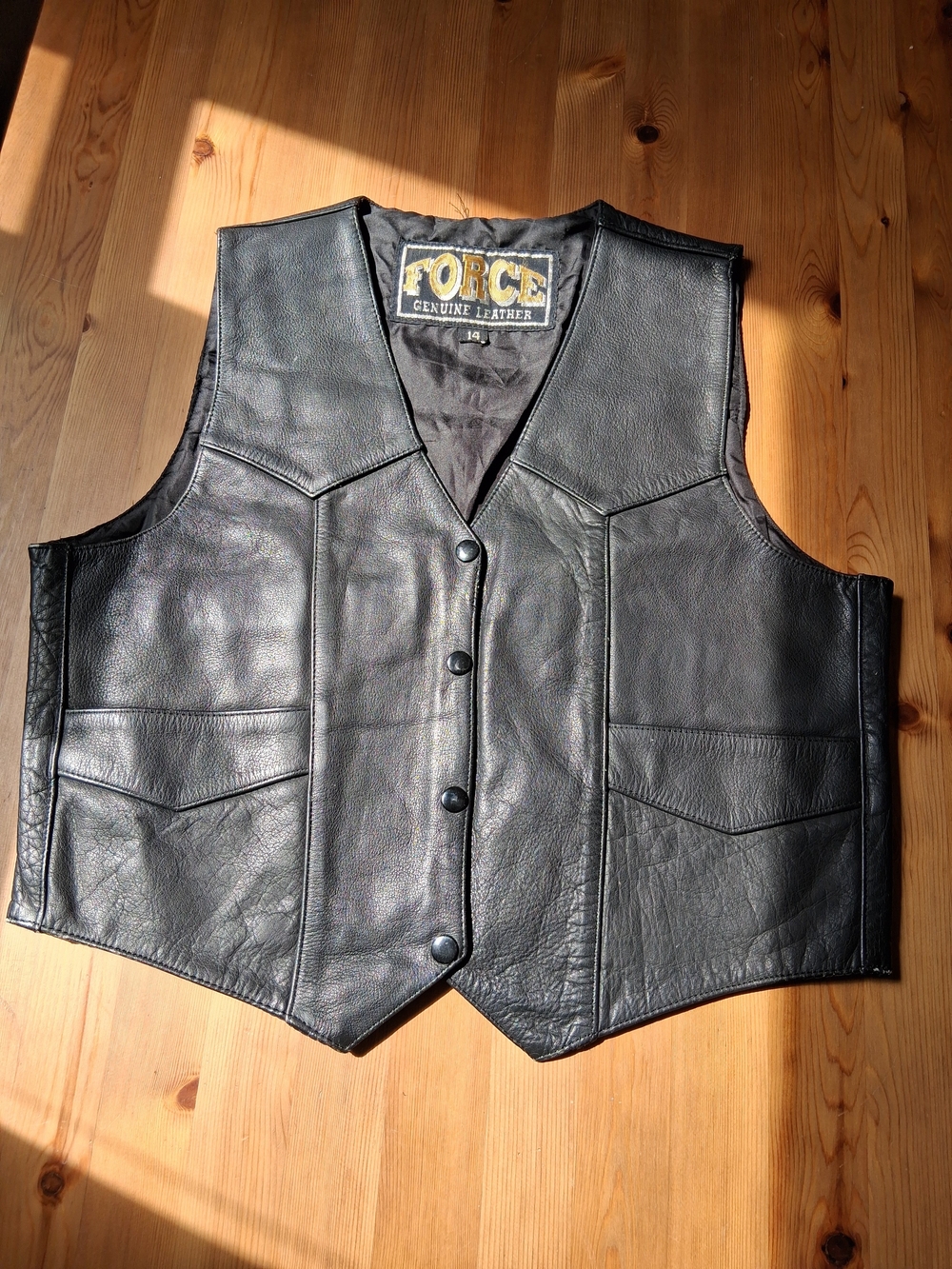 Vintage Black Leather Vest with Front Pockets